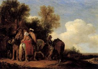Party of Riders Resting beside an Inn