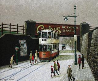 A Tram by a Bridge
