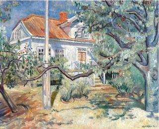 Cottage and Cherry Trees
