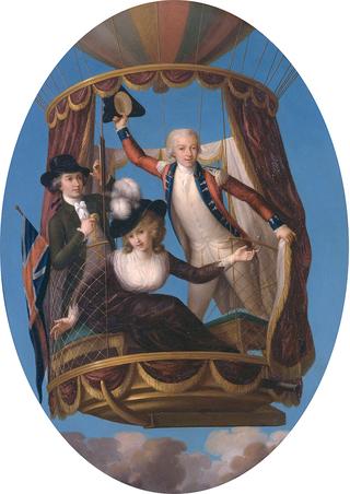 文琴佐·卢纳迪船长和他的助手乔治·比金，还有莱蒂娅·安妮·萨奇夫人，坐在气球里