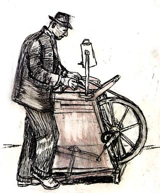 Standing Man Working a Machine