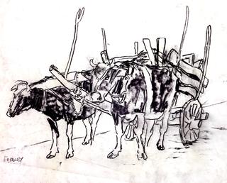 Pair of Oxen with Cart