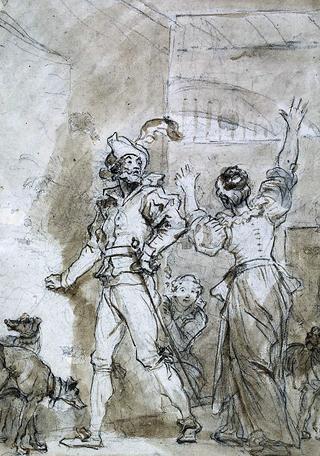 Don Quixote trying to get into his walled-up library