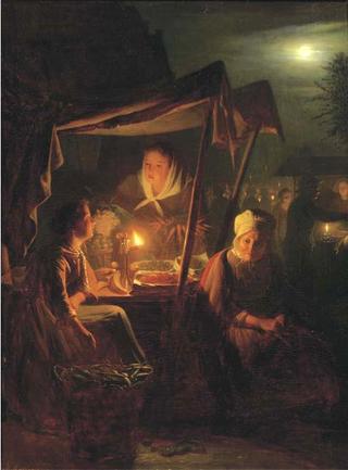 Nocturne: selling berries on the evening market