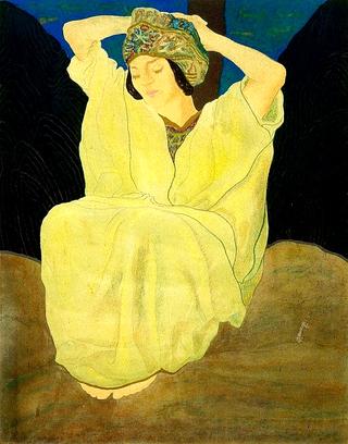 Jeune femme, les bras derrière la tête