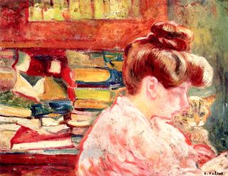 Woman with Cat and Books