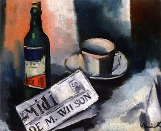 Still Life with Newspaper and Bottle