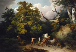 Bandits attacking travelers in a forest in Germany