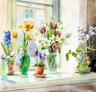 Flowers in a window sill