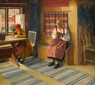 Interior with a Woman Sewing