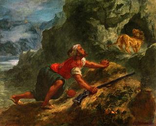 Arab Stalking a Lion