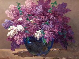 Lilacs in a Blue Vase