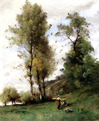 Farmers near a Stream