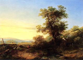 A Shepherd near a Stream in a Sunlit Landscape
