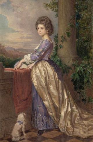 Portrait of a Young Lady with a Poodle on the Balcony