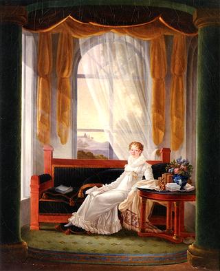 Neoclassical Interior with Seated Young Woman