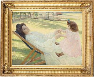 Mother and Child on Chaise Lounge