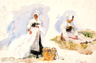 Two Studies of Washerwomen in Landscapes II
