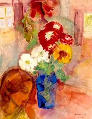 Portrait of a young woman with flowers