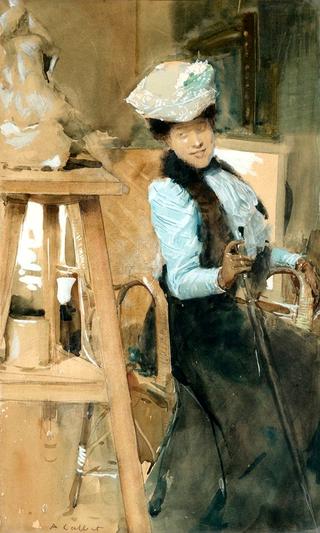 Elegant lady in a sculptor's studio