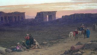 Bedouin encampment before the Temple of Hathor at Dendera, Upper Egypt