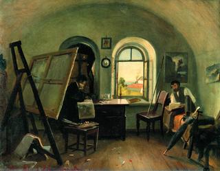 Ivan Shishkin and Alexander Gine in the Studio on Valaam