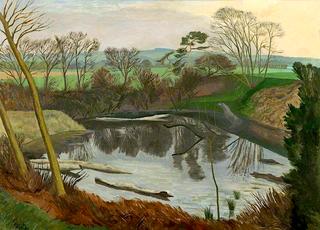 A View of a Pond in a Rural Landscape near Cambridge