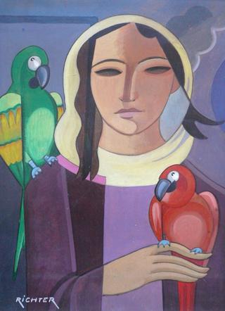 Woman with Parrots
