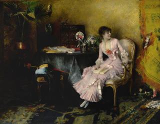 Jeune femme en rose avec son enfant