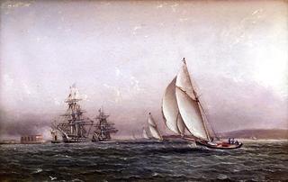 Yacht Race New York Harbor with Naval Salute at Castle Williams on Governors Island
