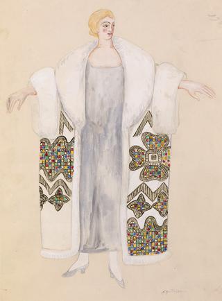 Design for a Fur-Trimmed Evening Cloak, Front View