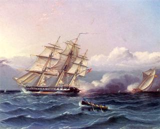 Engagement at Sea - A Naval Incident between an American Frigate and a Spanish Cutter