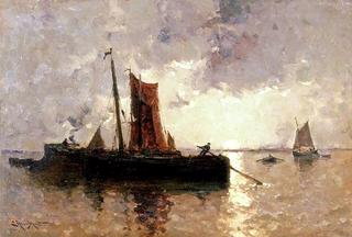 River Scene with Shipping