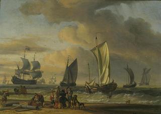 Beach Scene with Ships