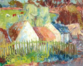 Cottages with Green Fence
