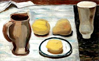 Two Pots, Saucer and Fruit
