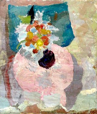 Vase of Flowers on a Pink Tablecloth