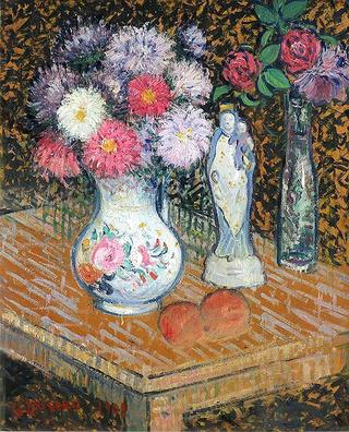 Vases of Flowers with Statue