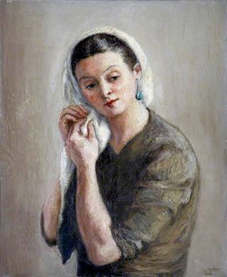 Lady with a White Headscarf and Green Earrings