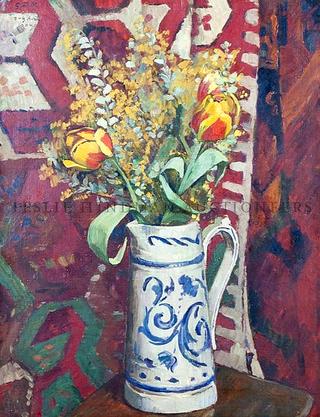 Vase de tulipes et mimosa