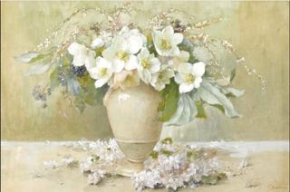 Flowers in stoneware vase