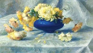 Still Life with Asters in a Blue Vase