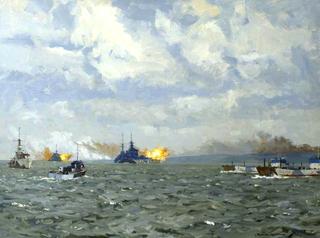1944年6月6日，皇家海军“罗德尼”号和“瓦雷德”号向海岸目标开火