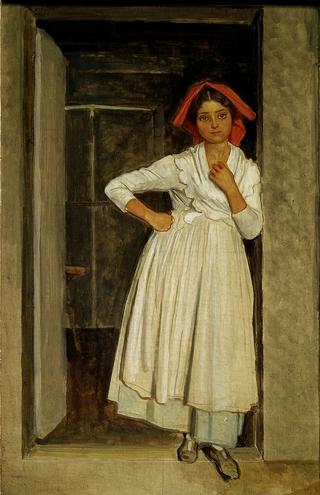 An Albanian Girl Standing in the Doorway