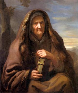 Old woman with book and glasses