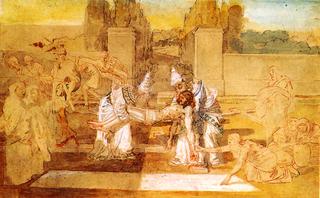 Joseph of Arimathea and Nicodemus carry the body of Christ