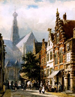 Many figures in the streets of Haarlem