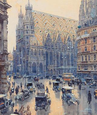 St. Stephen’s square with coaches, cars and numerous passers-by