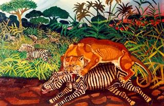 Lioness Attacking a Zebra