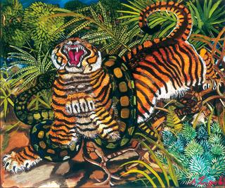 Tiger Attacking a Snake